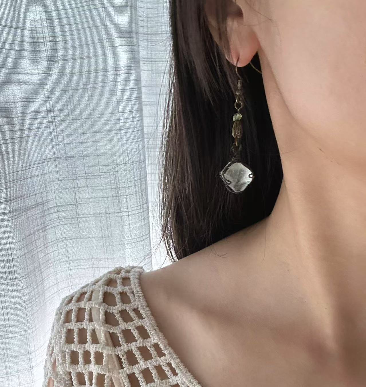 Light Green Natural Fluorite Earrings