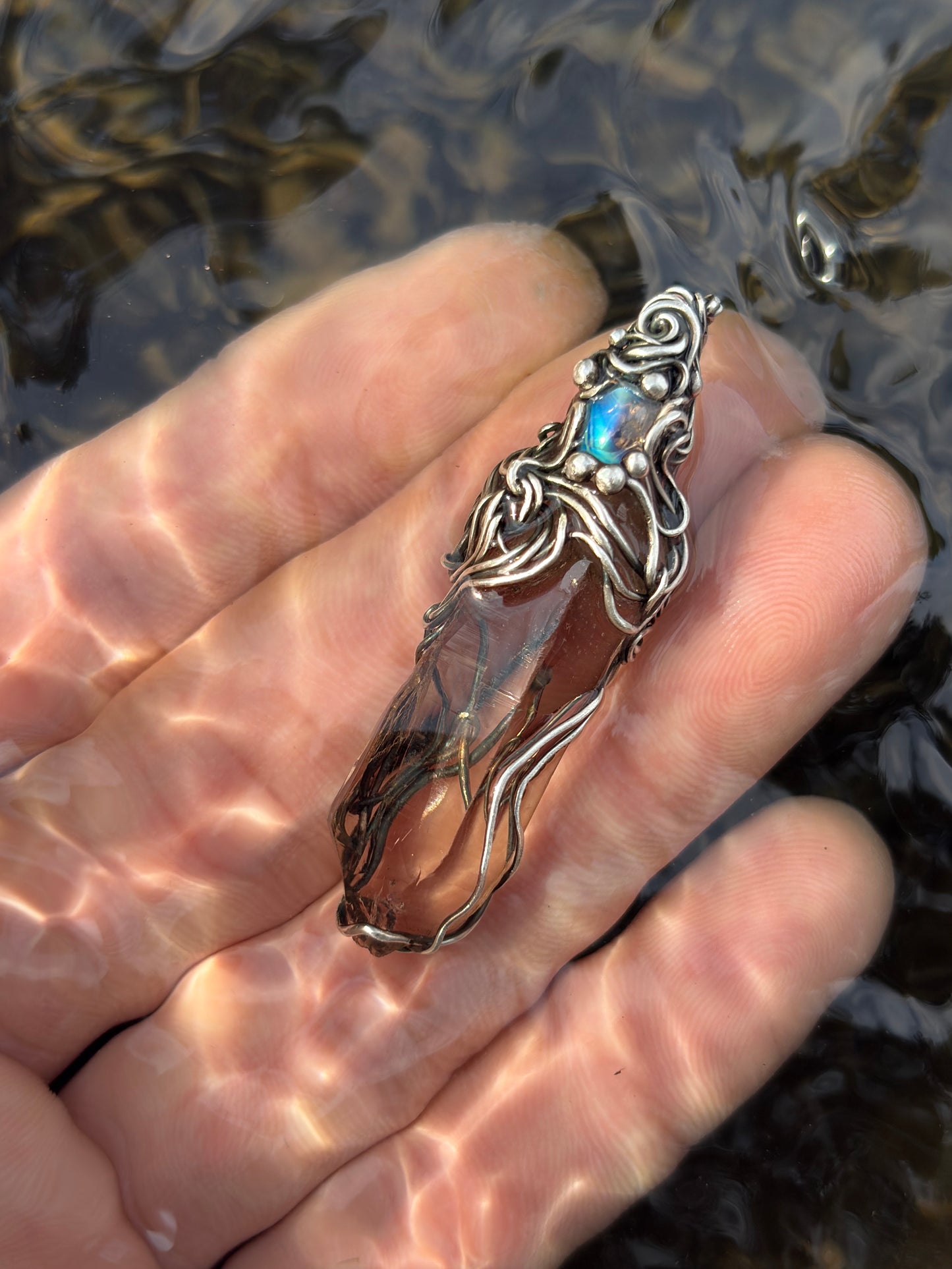 Pure sliver moonstone&crystal pendant