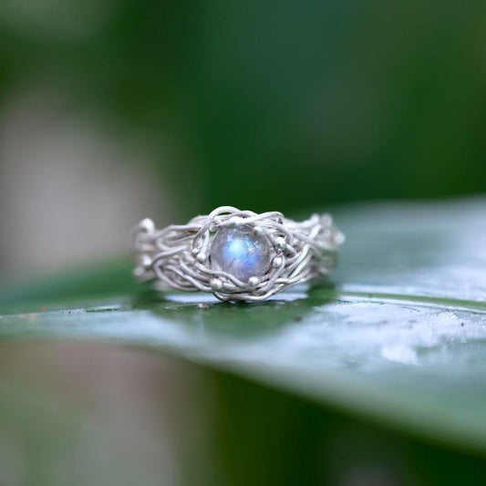 Moonstone Wire-Wrapped 999fine Sliver Ring