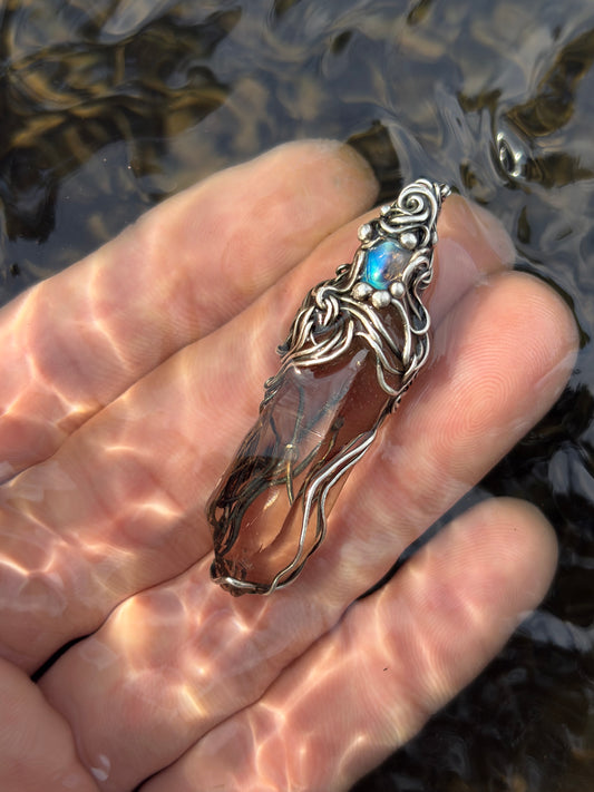 Pure silver moonstone&crystal pendant