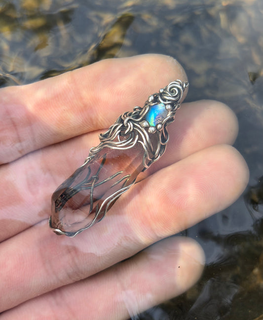 Pure sliver moonstone&crystal pendant
